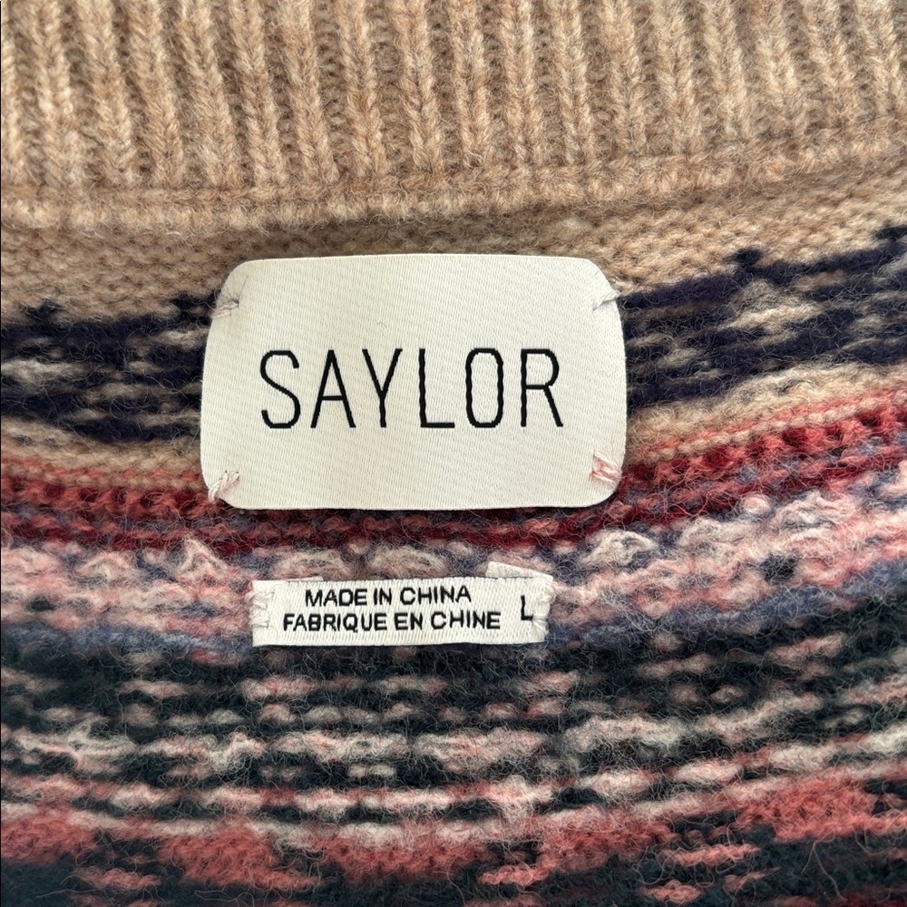 Saylor Casey Shetland Fair Isle Sweater Women’s L Brown Multi Nordic Knit Hygge - Picture 8 of 9